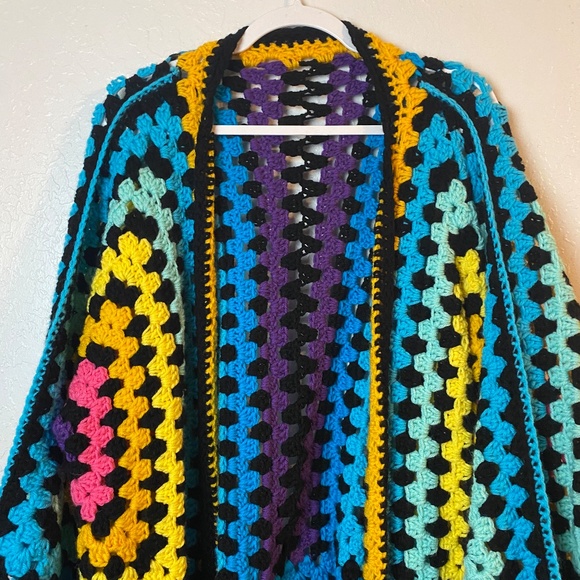 Crochet Hexicardigan Colorful Size L/XL Handcrafted - Picture 2 of 5
